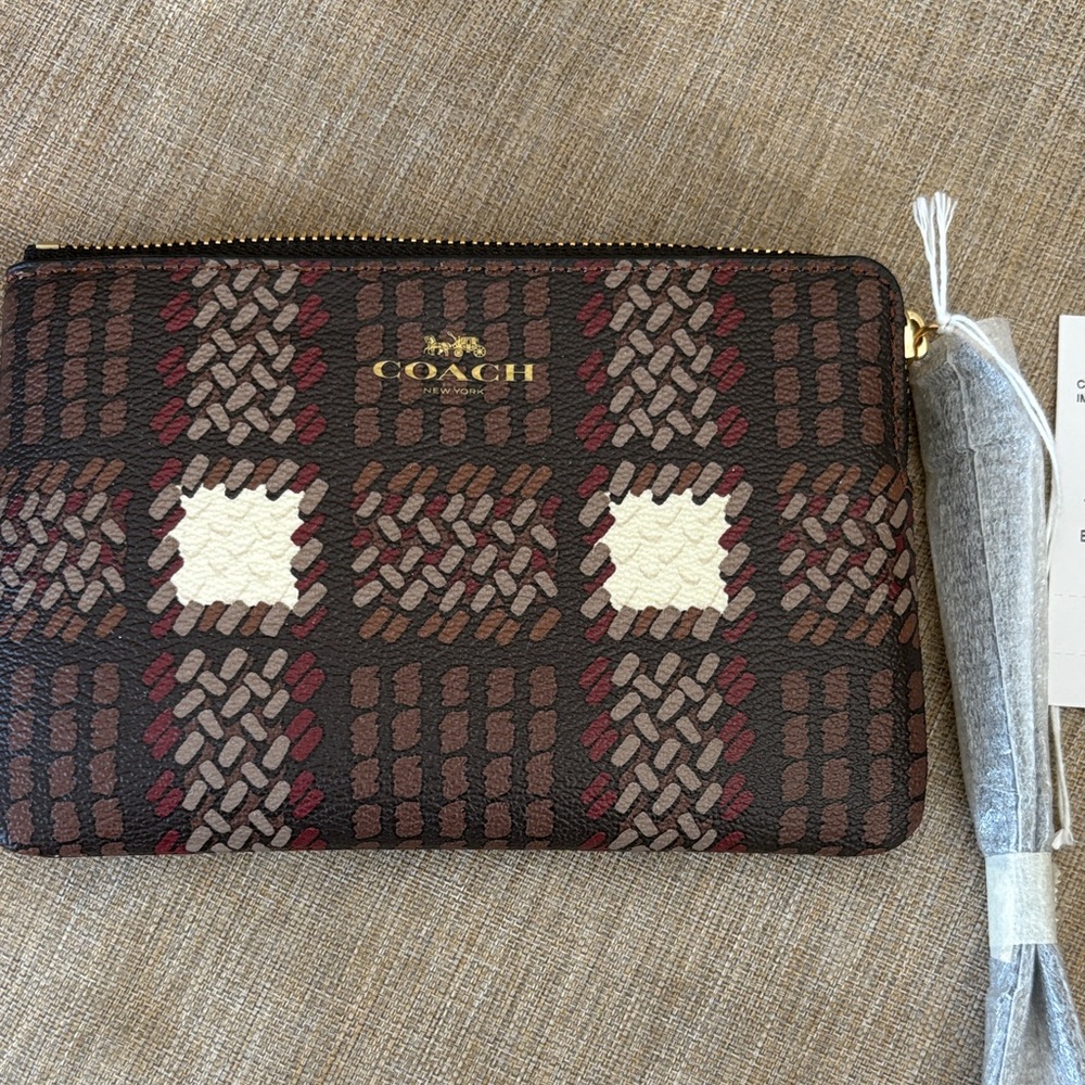 Coach Brown and Red Patterned Wristlet